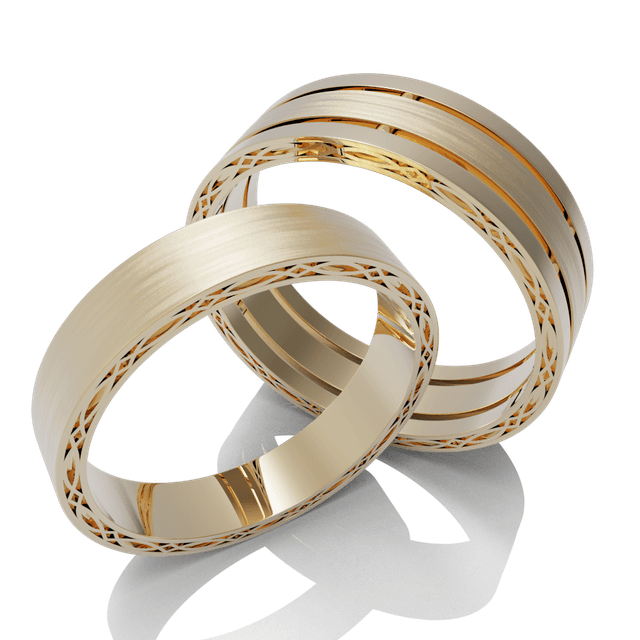 Обручальное кольцо Орнамент на торцах желтое