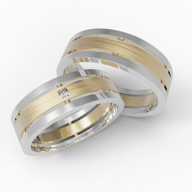 Обручальное кольцо Трио с камнем Желтое с Белым