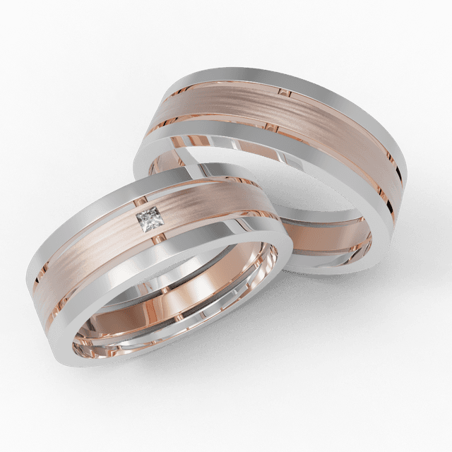 Обручальное кольцо Трио с камнем Красное с Белым