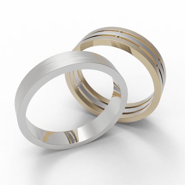 Обручальное кольцо узкое Трио Белое с желтым