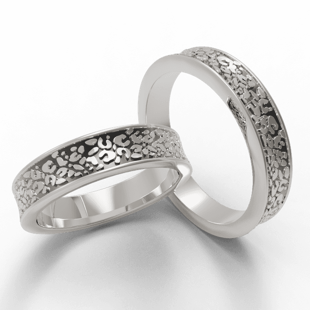 Обручальное кольцо Леопард с эмалью белое