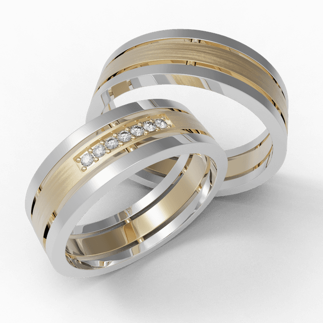 Обручальное кольцо Трио с дорожкой Желтое