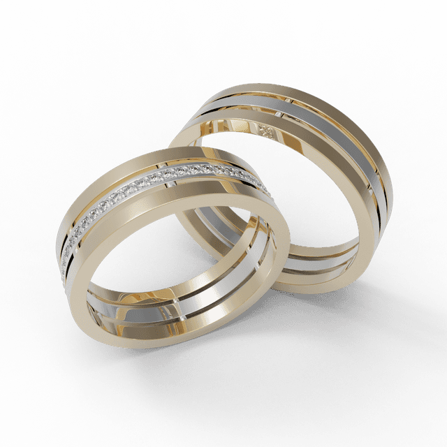Обручальное кольцо узкое Трио с дорожкой Белое с желтым