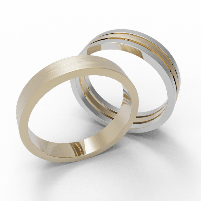 Обручальное кольцо узкое Трио Желтое с белым