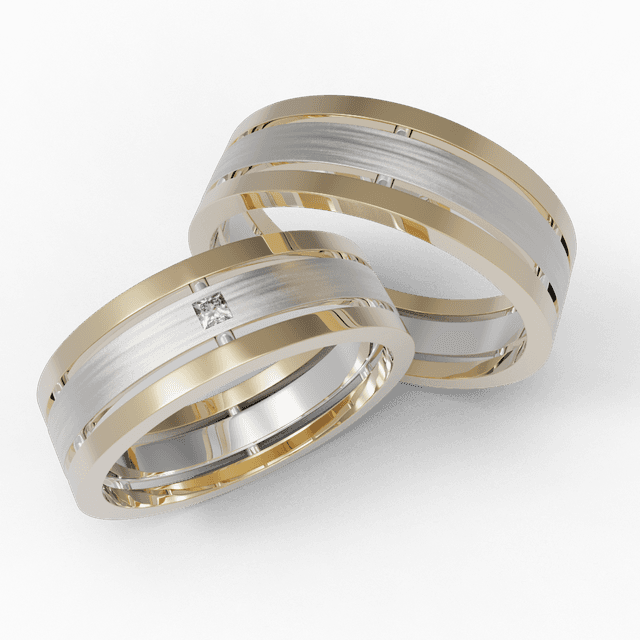 Обручальное кольцо Трио с камнем Белое с  Желтым