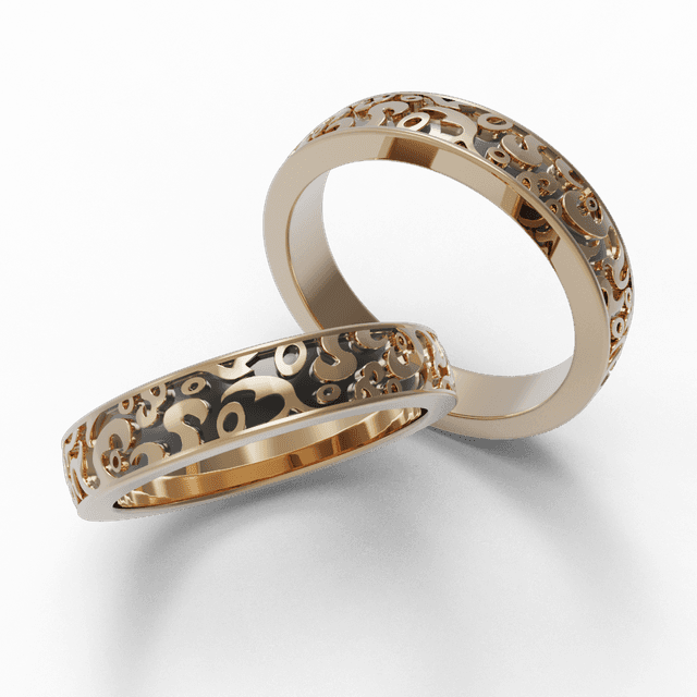 Обручальное кольцо Орнамент желтое с эмалью