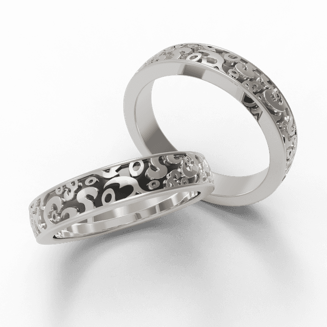 Обручальное кольцо Орнамент белое с эмалью
