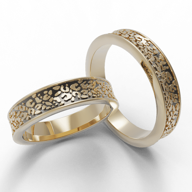 Обручальное кольцо Леопард с эмалью желтое