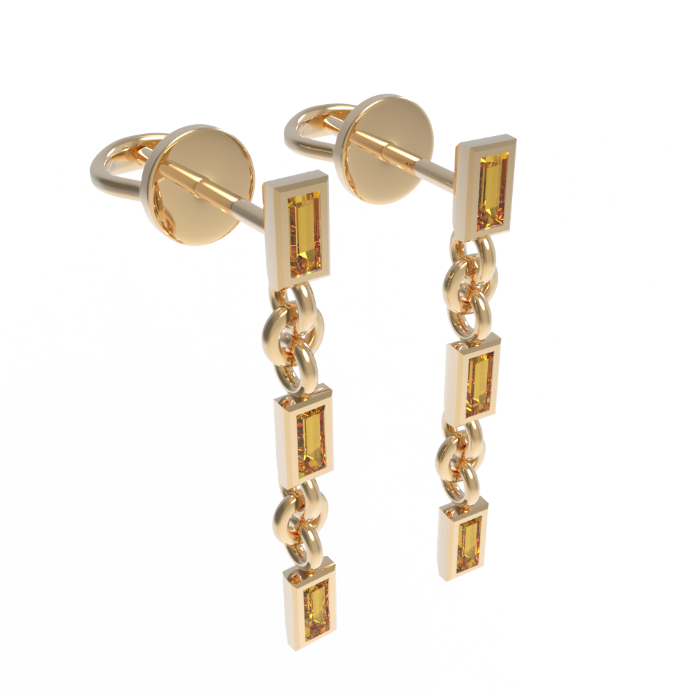 Серьги три багета желтые