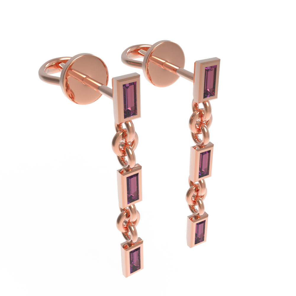Серьги три багета красные