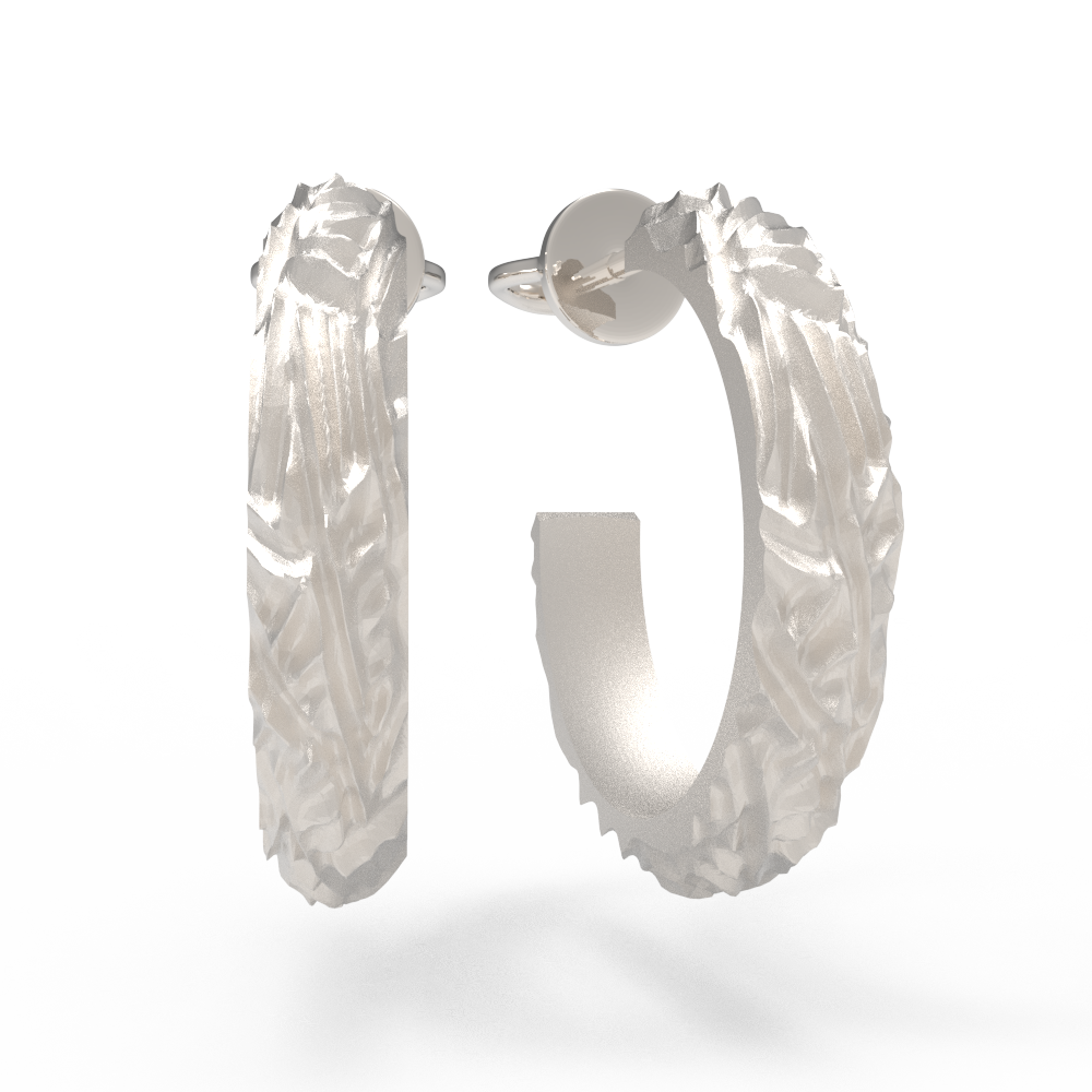 Серьги фактурные елка L белые